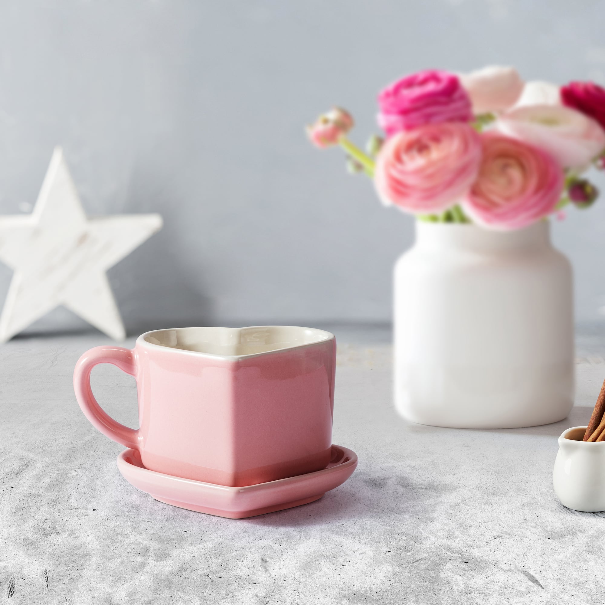 Miss Valentine Pink Ceramic Candy Heart Mug & Saucer